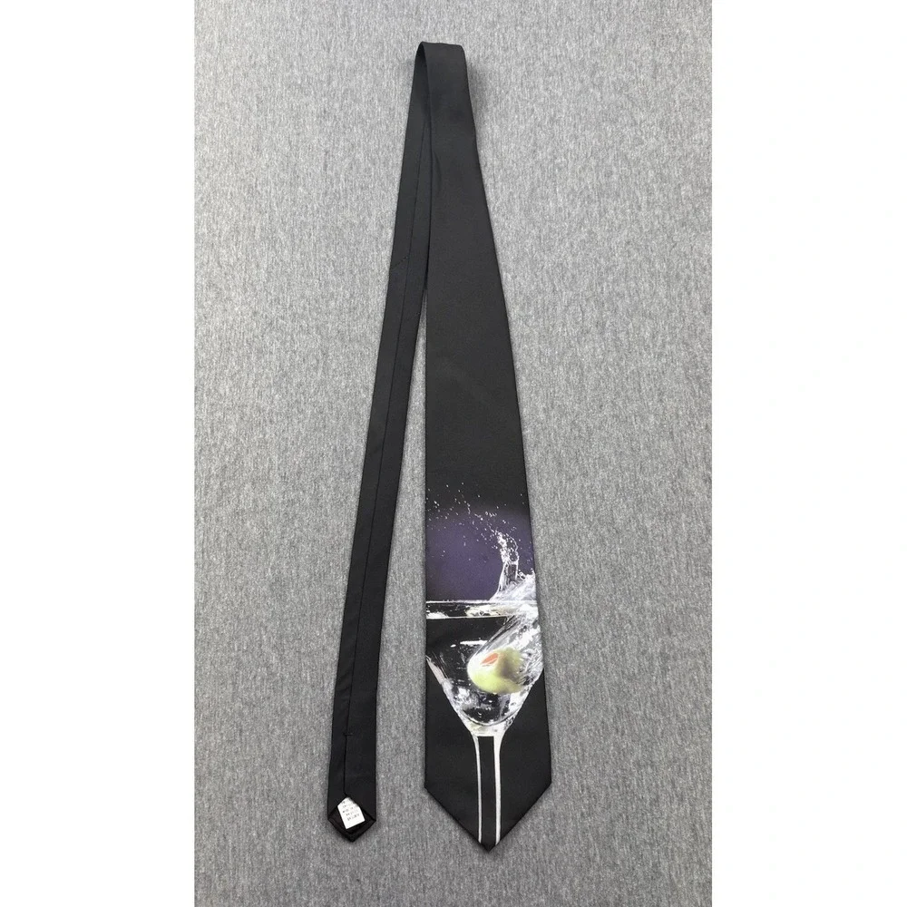 RALPH MARLIN MARTINI GLASS OLIVE NOVELTY TIE Vtg 1997 Office‎ Party Preppy USA